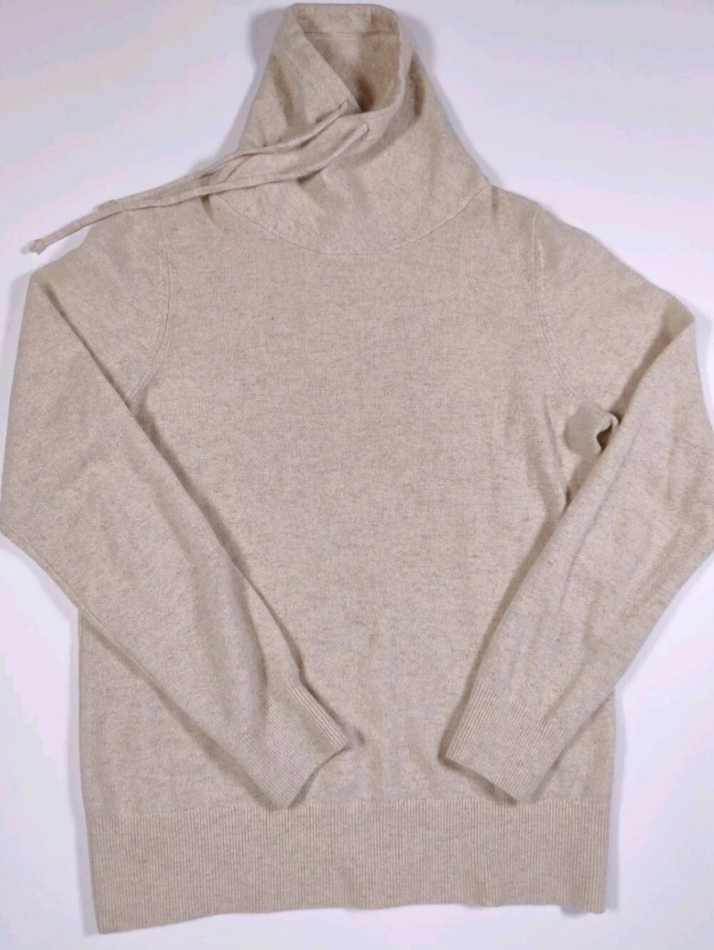 Vintage L.L. Bean Women 100% Cashmere Beige Funnelneck Sweater Size XS